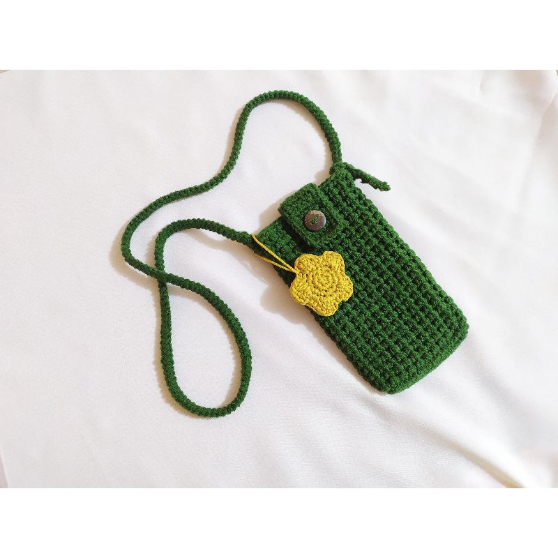 Tas HP rajut handmade warna hijau army