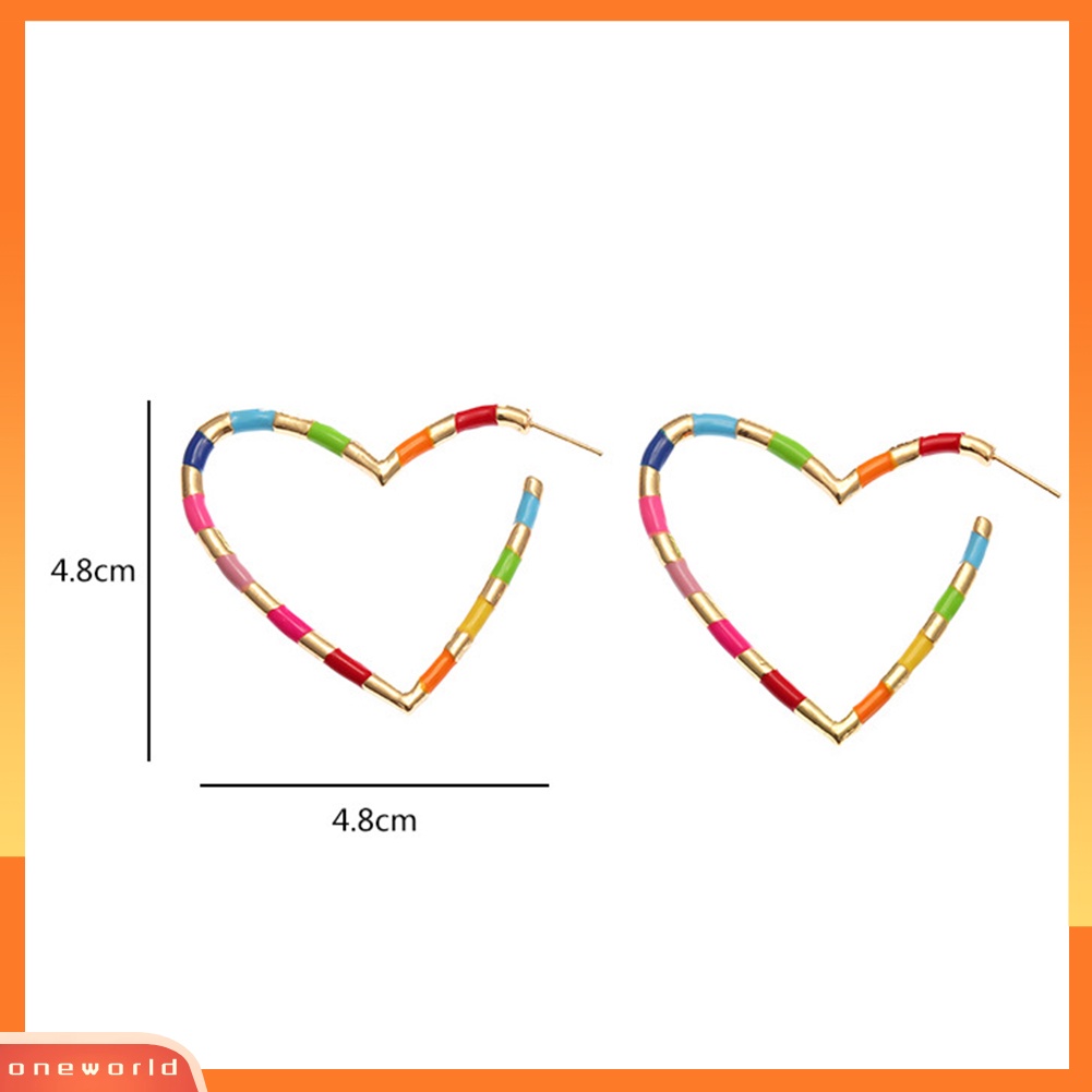 [WONE] Wanita Multicolor Garis Hati Besar Hoop Anting Pesta Tindik Perhiasan Hadiah