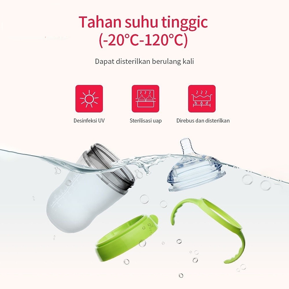 CoCo Bello Botol Silikon Bayi/Newborn Baby Bottle PIKO BELLO Premium Botol Dot Silikon 150ml / 180ml/250ml Botol Susu Bayi Wide Neck Silicone Food Grade Tahan Panas Comotomo Baby Bottle anti kolik