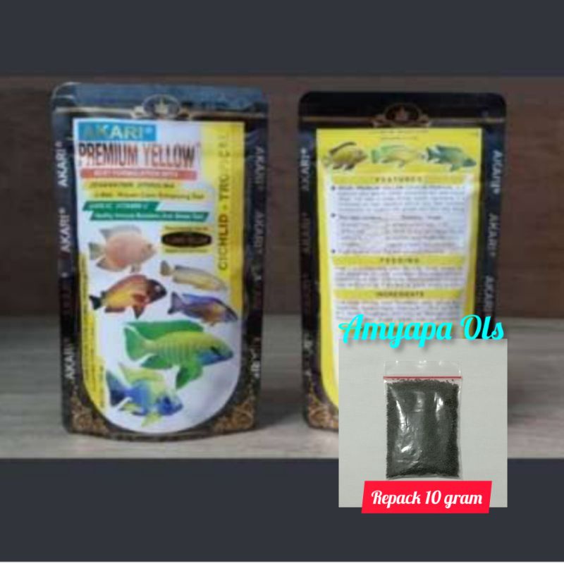 Akari Premium Yellow Cichlid Repack 10g Pakan Pelet Ikan Hias Channa Parrot Oscar Ori channa asiatic