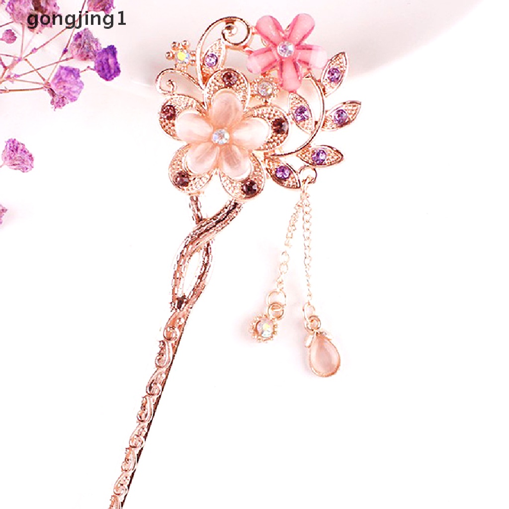 Ggg Pin Rambut Batu Mata Kucing Cat Eye Double Flower Rhinestone Hair Stick Hair Clip ID