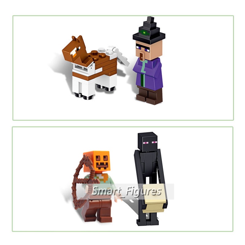 Mc Minifigures Mainan Hadiah 16jenis Angka Mini Besi Golem Steve Merayap Enderman Zombie Desa Kerangka Penyihir