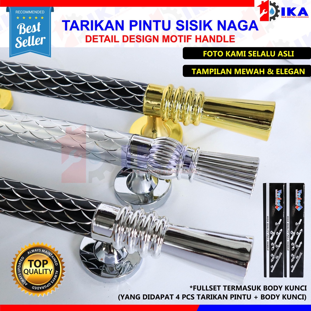 handle pintu rumah minimalis tarikan gagang stainless murah 33cm (paket sisik naga 4buah gagang handle + 1 set body kunci pelor) model dorong pintu kupu tarung