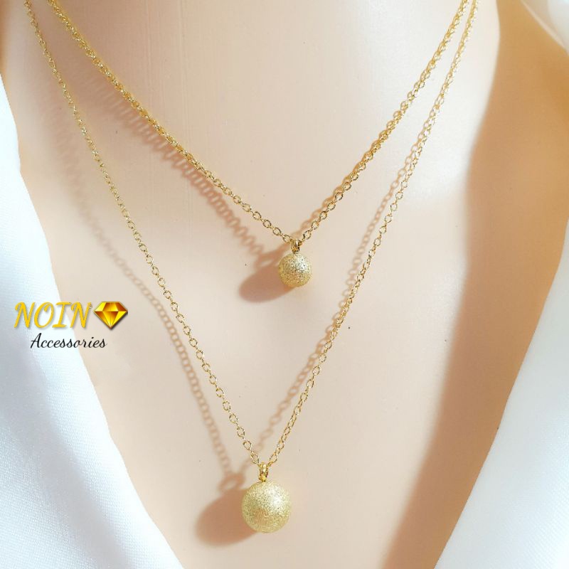 Kalung 2 Layer Titanium Gold Bola Koin Korean Style