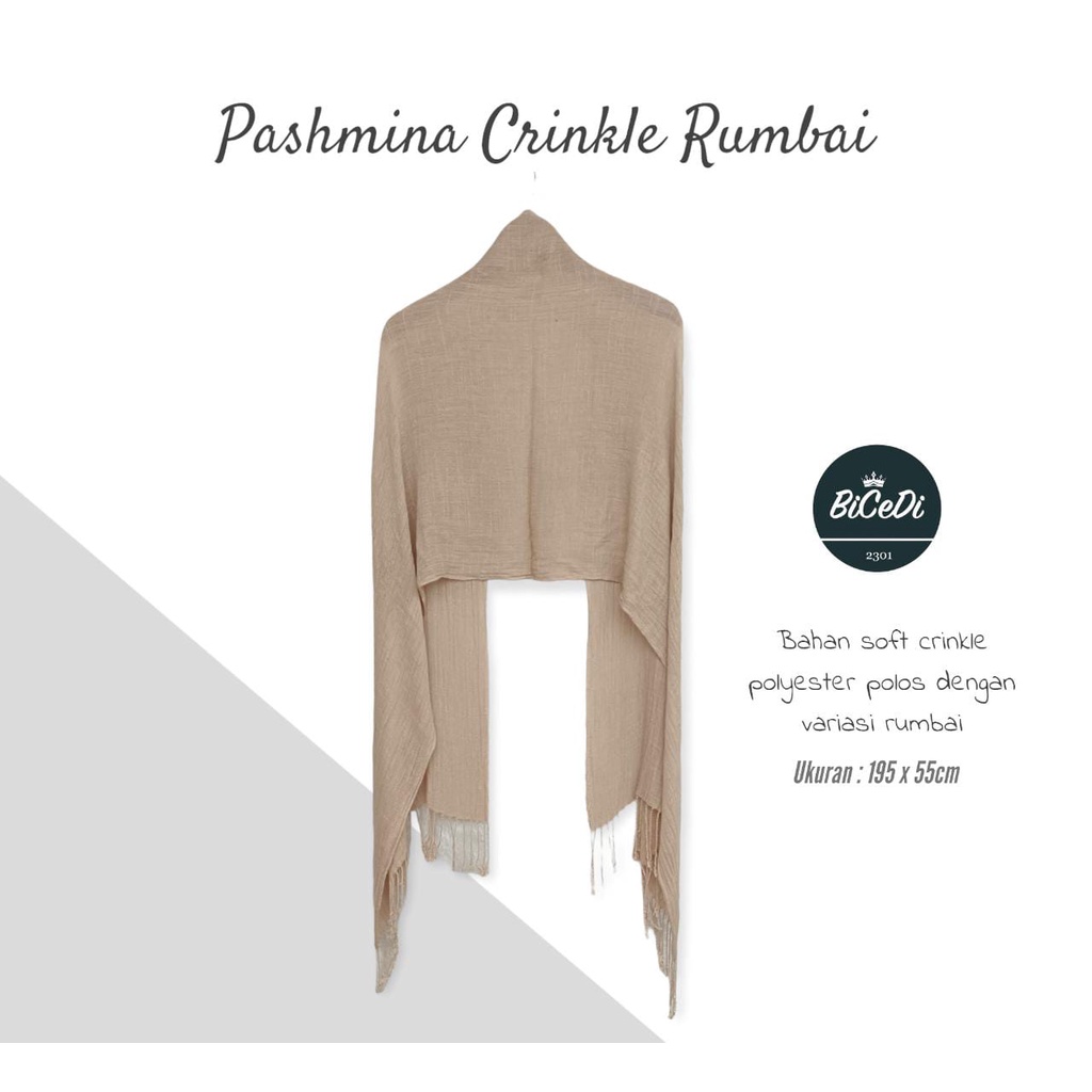 Pashmina Polos Crinkle Rumbai bahan Viscose polyester / Jilbab Selendang kekinian MURAH