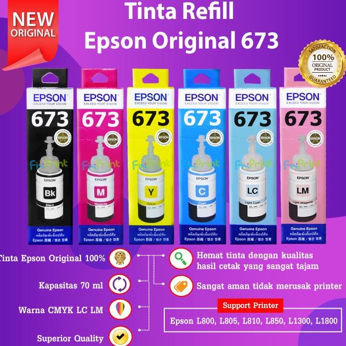 Tinta Epson 673 T673 Original Printer L805 L810 L850 L1300 L1800 Ori