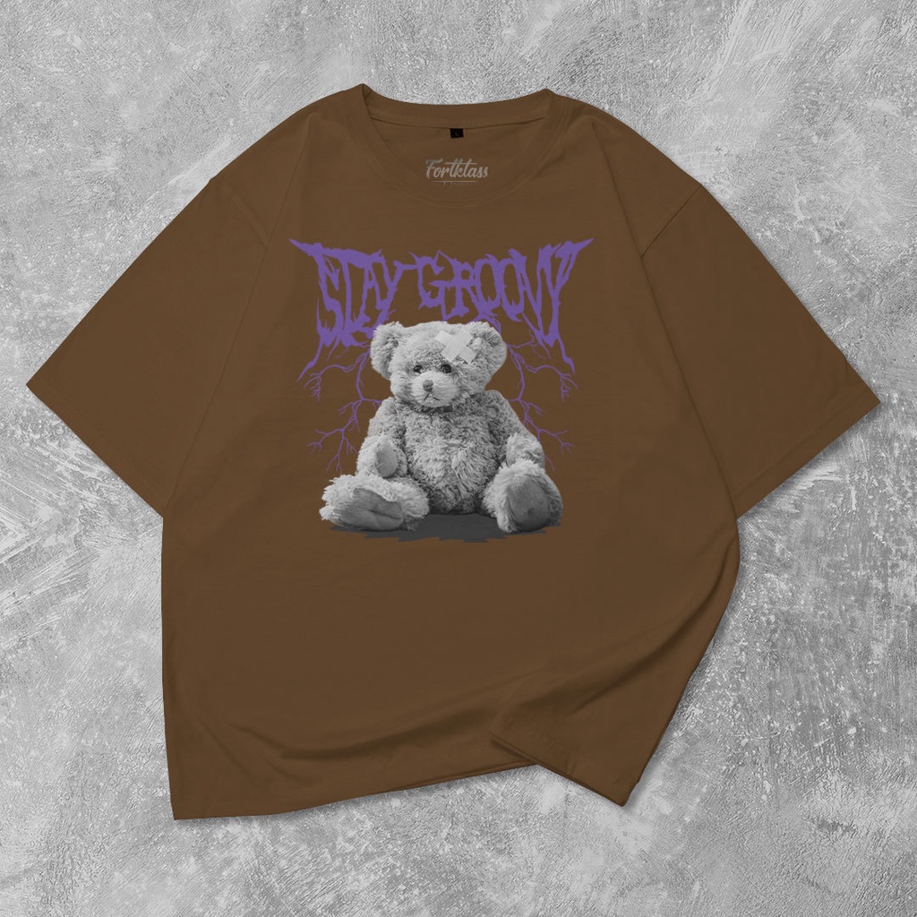 Fortglass Bear Groovy Kaos Oversize T-Shirt Cowok Premium