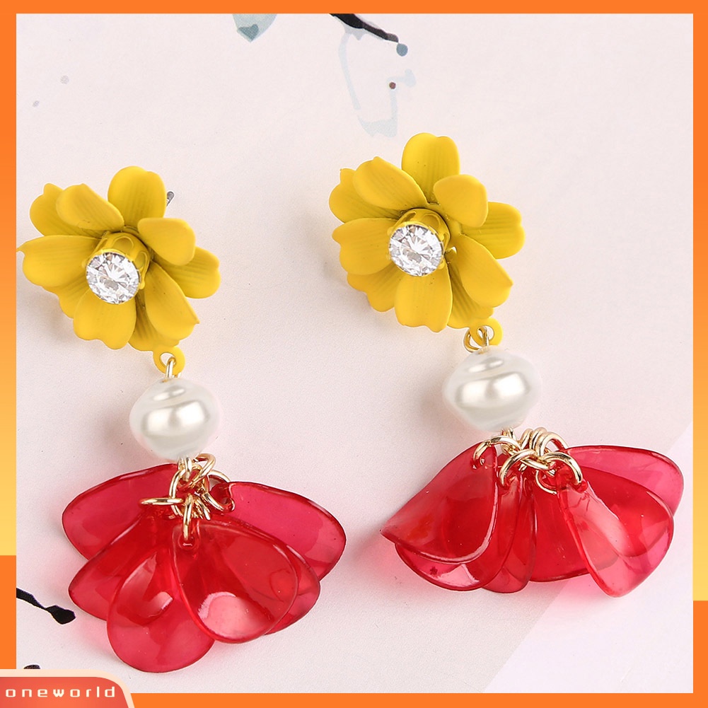 [WONE] Elegan Wanita Resin Kelopak Bunga Rumbai Menjuntai Drop Hoop Earrings Perhiasan Hadiah