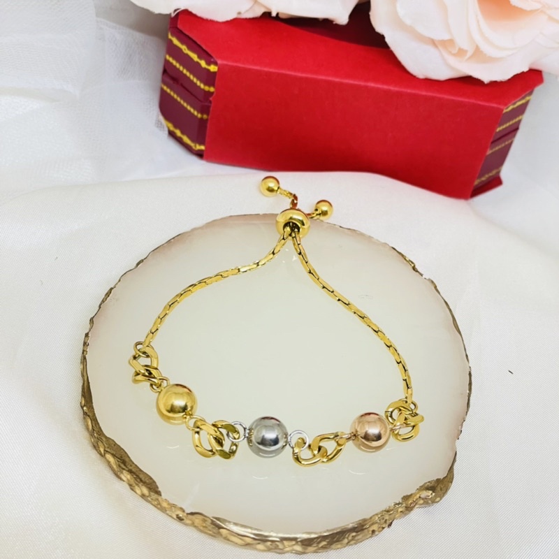 Gelang serut titanium bola combinasi wanita