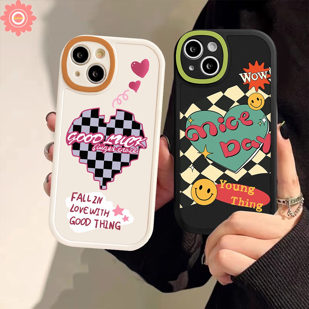 IPHONE Casing Ponsel Papan Catur Smile Love Hati Lucu Kompatibel Untuk Iphone11 12 13 14 Pro Max7 8 6 6s Plus 14plus XR X XS MAX Se2020 Shockproof Soft TPU Back Cover