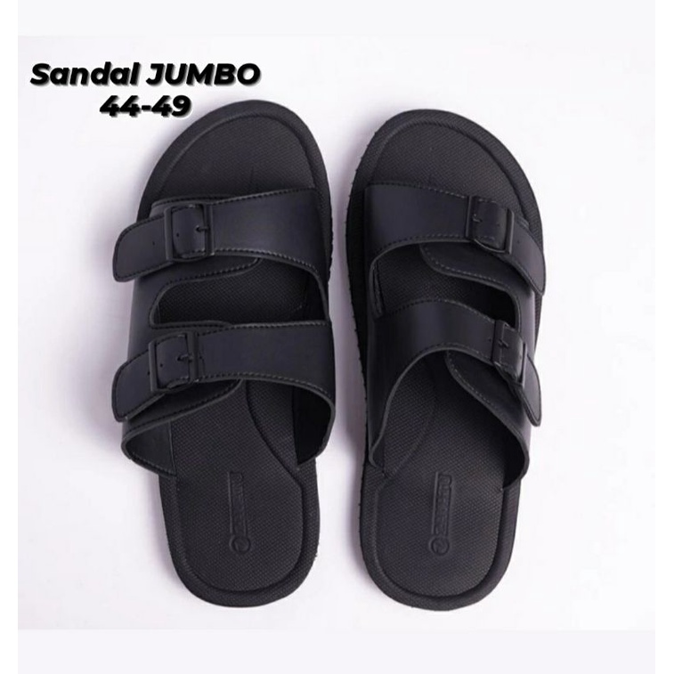 Sandal Kulit Pria Z01.Black Big Size 44-45-46-47-48-49 Sendal Slide JUMBO Slipper Cowok Kaki Gemuk Lebar Super JUMBO Kualitas Tebal Premium Hitam Kulit, 44