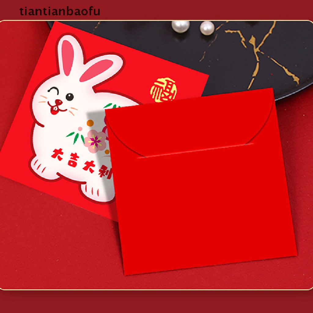 [tiantianbaofu] 6 Pcs Year Of The Rabbit Spring Festival Tahun Baru Menebal Amplop Merah Lucu Beruntung Uang Paket Amplop Merah Imlek Untuk Tahun Baru Yunani Butik