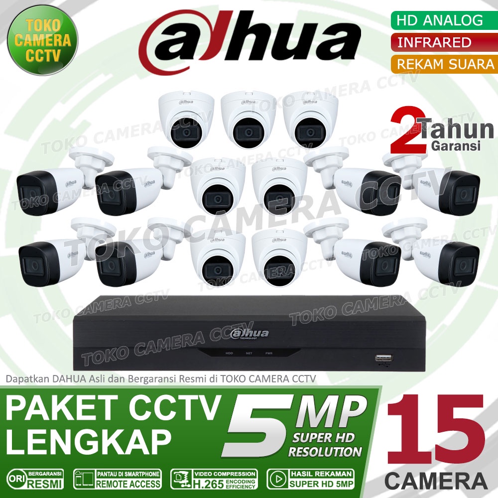 PAKET CCTV DAHUA 5MP AUDIO 16 CHANNEL 15 KAMERA