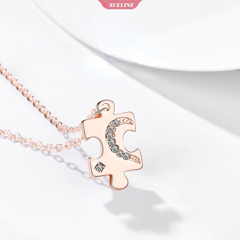 2buah Pria Wanita Pasangan puzzle Liontin Kalung Rantai stainless steel 3jenis Warna Kalung set Perhiasan Hari Valentine [ZXL]
