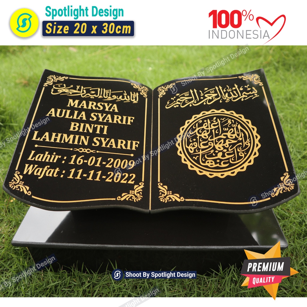 Batu Nisan Muslim Nama Makam Granit / Ciri Kuburan Bentuk Buku Plus Dudukan / Tugu  Murah