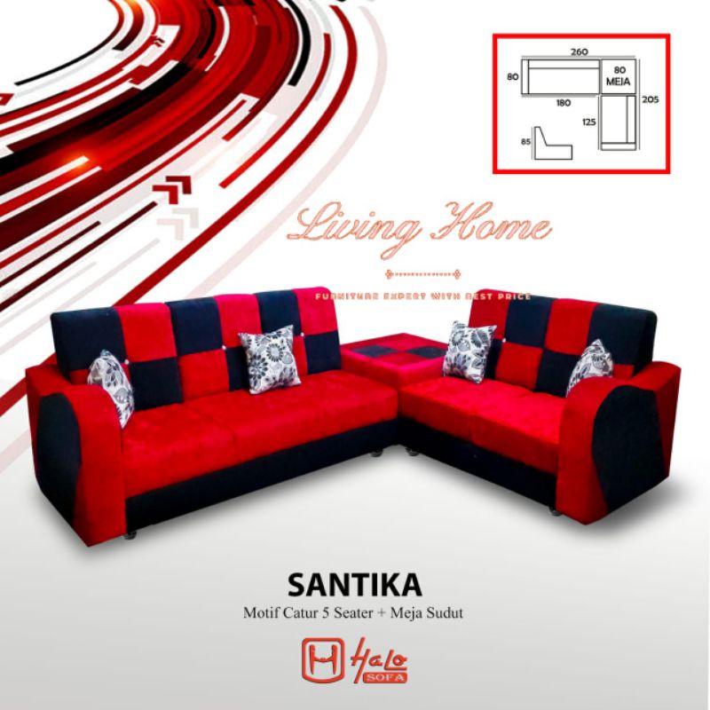 Sofa Sudut Sofa L Santika Merah Hitam