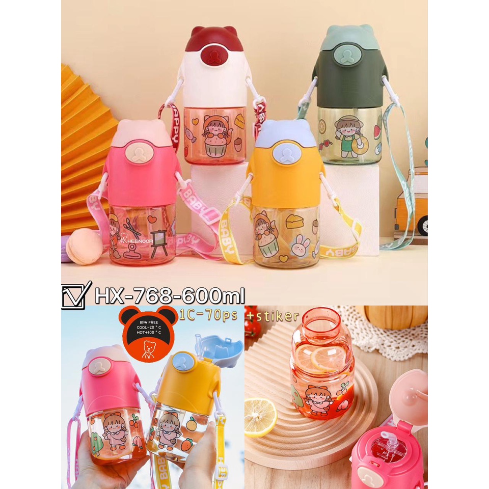 Botol Minum Klik & Putar Anak Plastik HEENOOR Botol Minum Tali 600ml