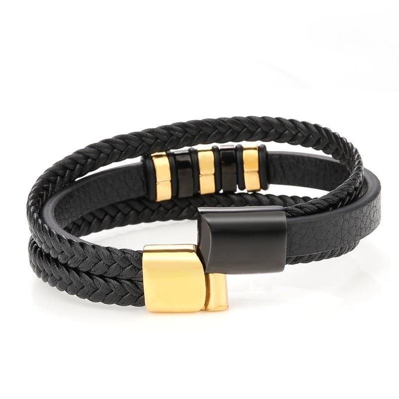 [Z H Jewelry] Vintage Pria Fashion Gelang Kulit Stainless Steel Hip Hop Pesta Perhiasan Aksesoris