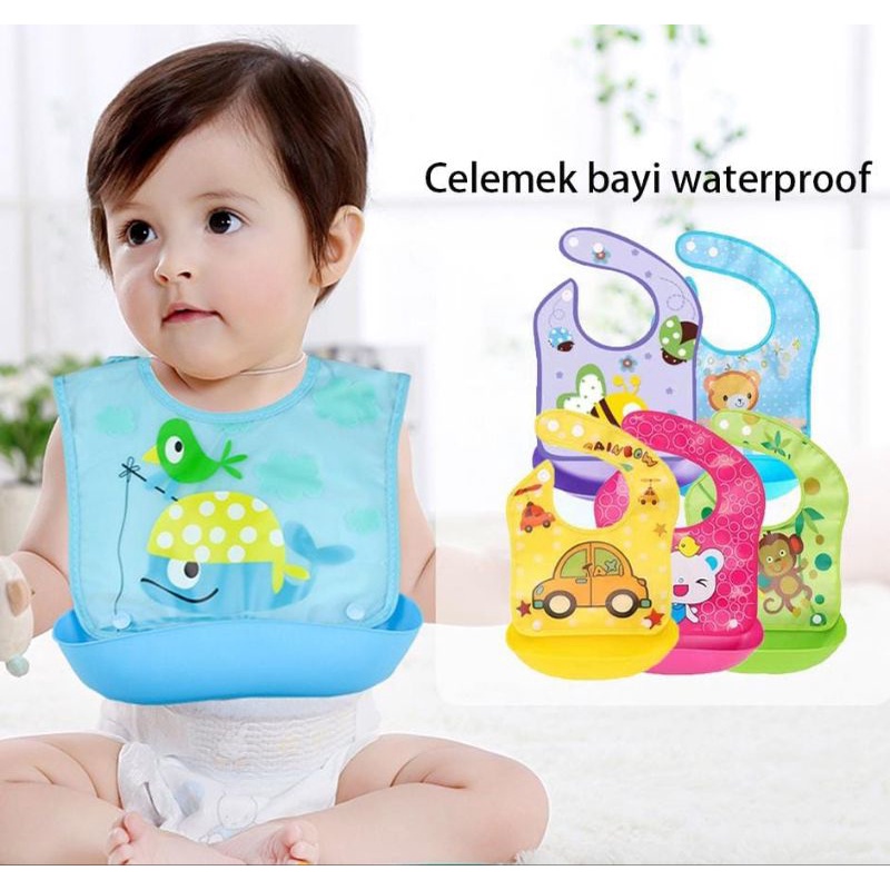 CELEMEK MAKAN BAYI ANAK WATERPROOF BIB SLABBER CELEMEK BAYI CELEMEK MAKAN ANAK