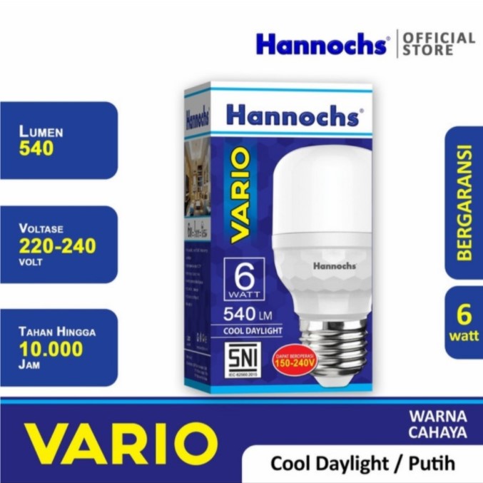 Lampu LED Hannochs Vario 6w Bohlam Bulb Cool Day Light SNI Original