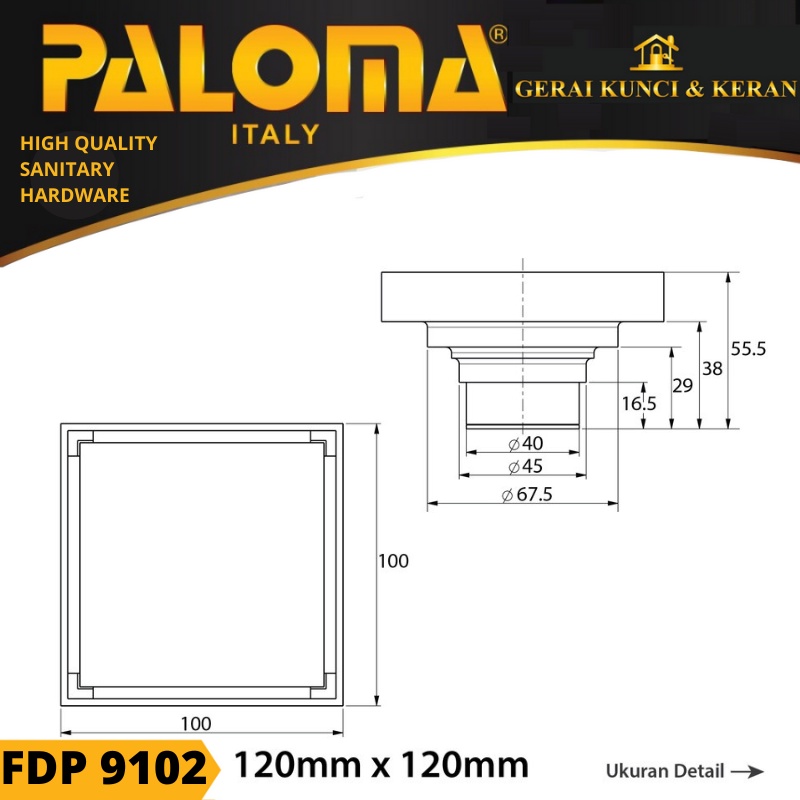 PALOMA FDP 9102 Floor Drain Strainer Saringan Got Kamar Mandi Anti Bau HITAM BLACK MATT