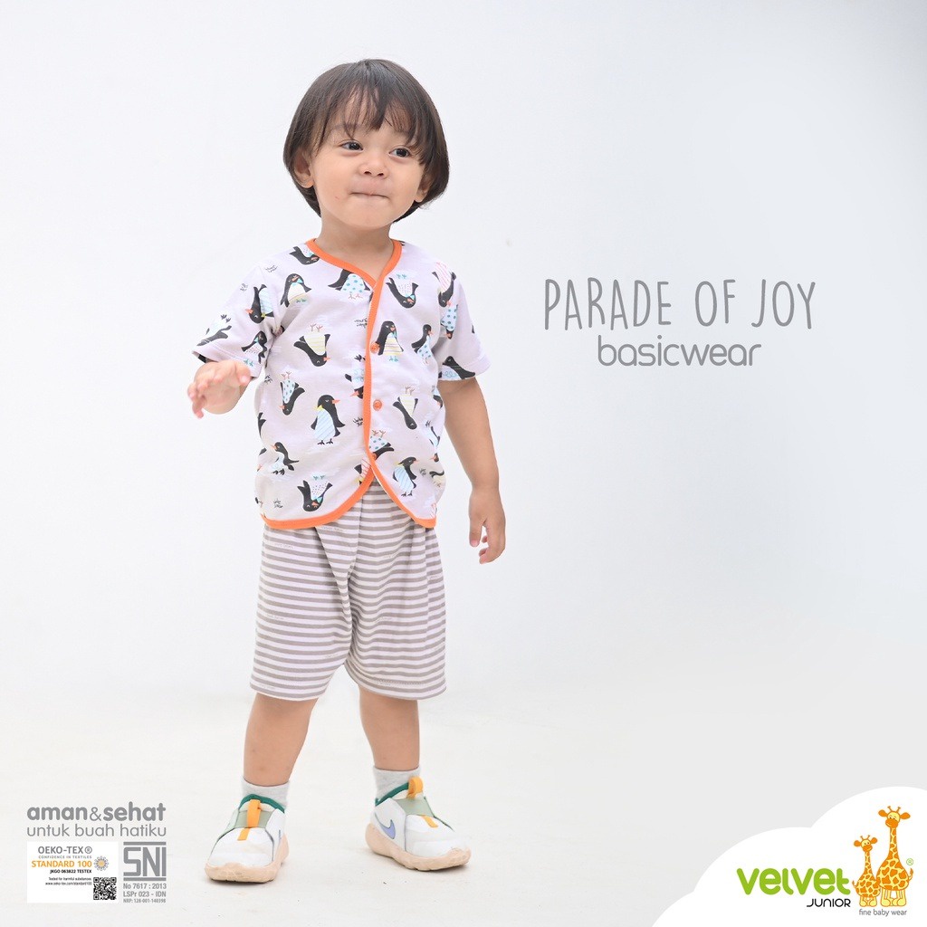 Velvet Junior Stelan Lengan Pendek Kancing Tengah  &amp; Celana Pendek Parade Of Joy Series - Per 3 Pcs