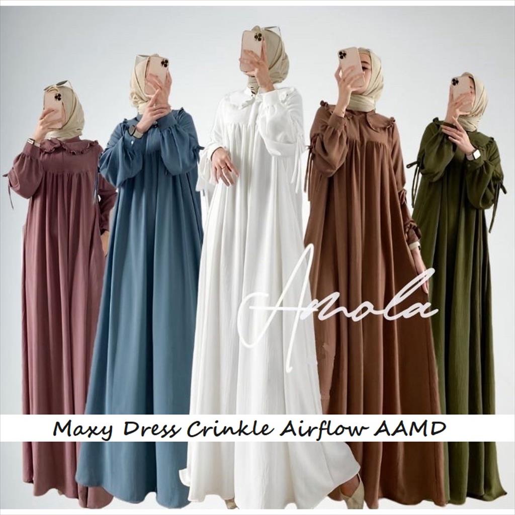 OTS 841 - Maxy Dress AAMD Crinkle Airflow Premium Baju Gamis Pakaian Wanita Busui Friendly Anti Kusut