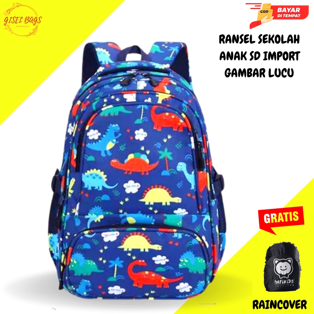 Tas sekolah anak laki laki sd,smp,remaja waterproof motif kartun dino kualitas premium dan kuat