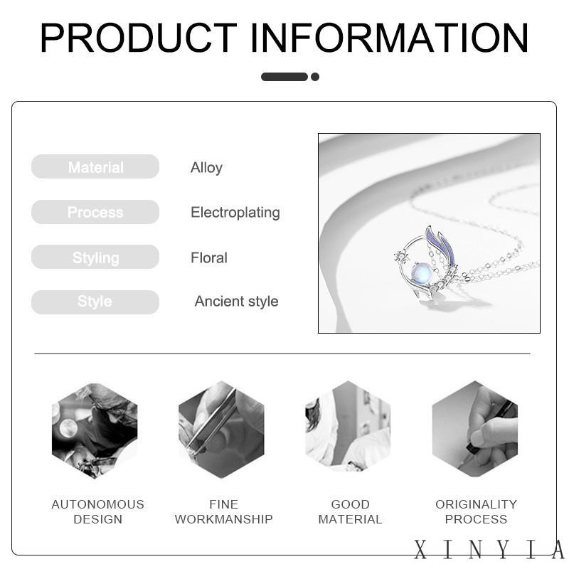 【Bayar di tempat】Ladies Moon Stone Necklace  Rantai Kalung Perempuan Fishtail Desain Rasa Senior Mewah Kalung Rantai