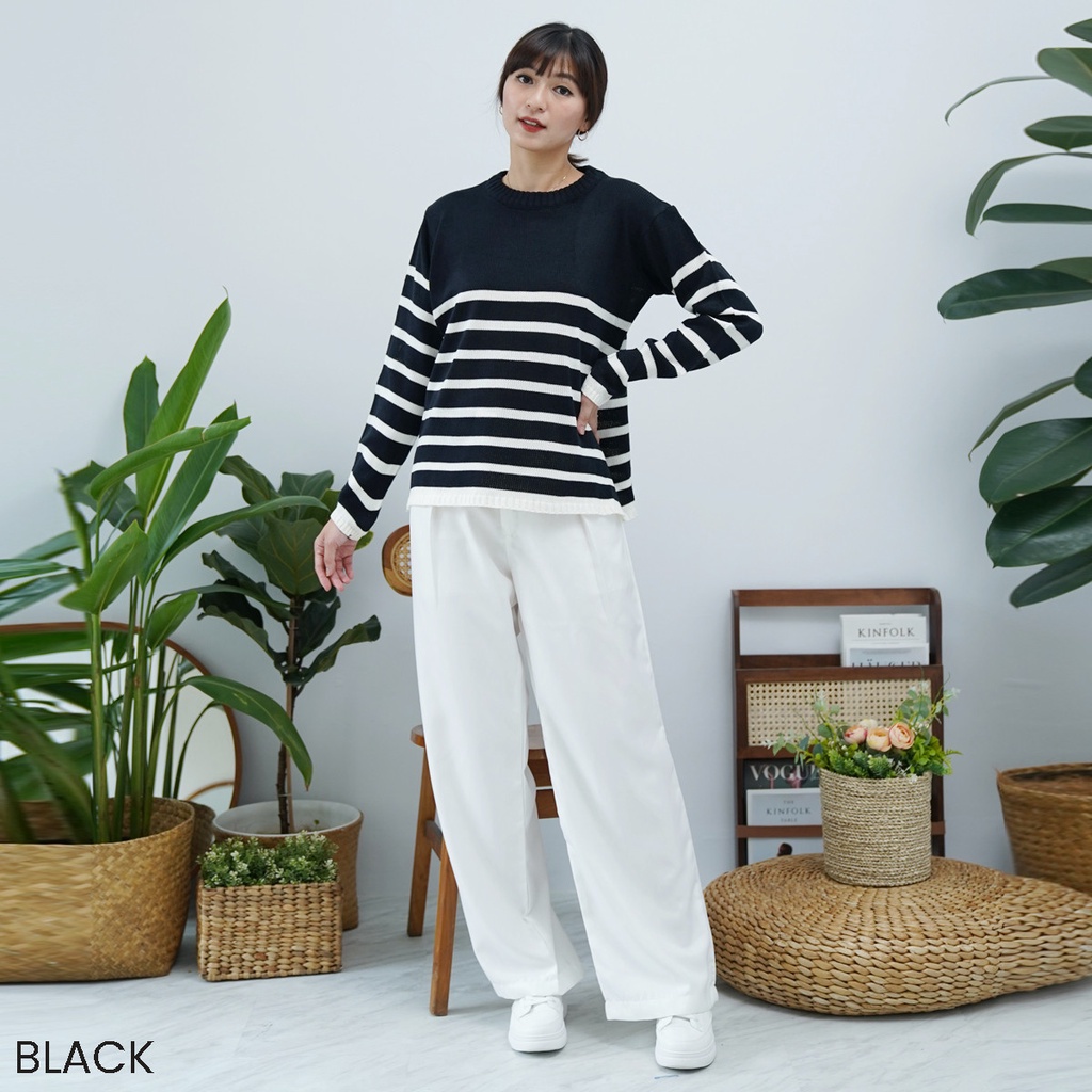 Oversized Stripe Kiyomi Atasan Blouse Outer Wanita