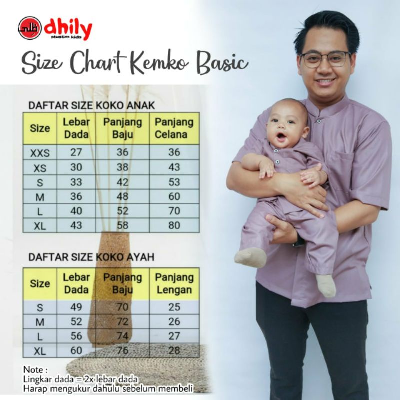 DHILY Kemeja koko Basic couple ayah anak, koko couple ayah anak, baju koko anak set celana