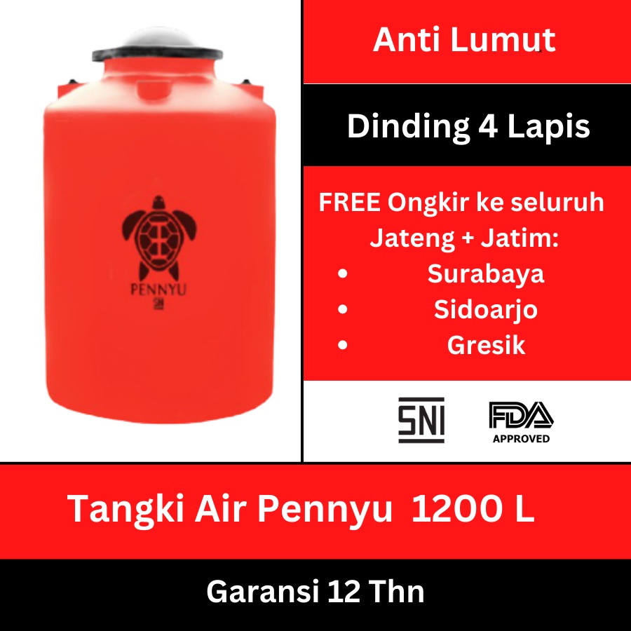 Tandon Tangki Toren Air Plastik Pennyu Penyu 1200 Liter Anti Lumut Berkualitas Tandon Tangki Toren Air 1200 Liter