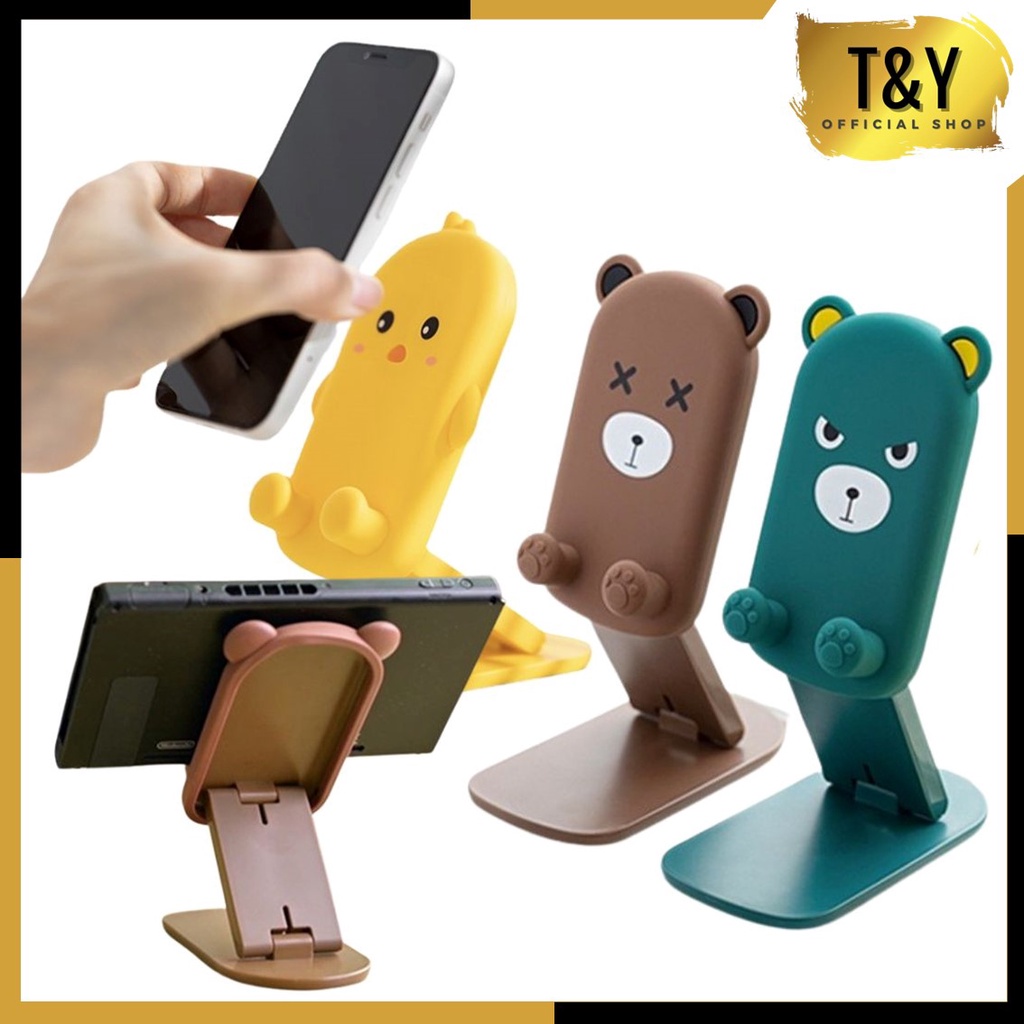 T&amp;Y Stand Holder Lipat Karakter Beruang bebek Lucu Universal Holder Folding Lipat Standing Phone Karakter Cute