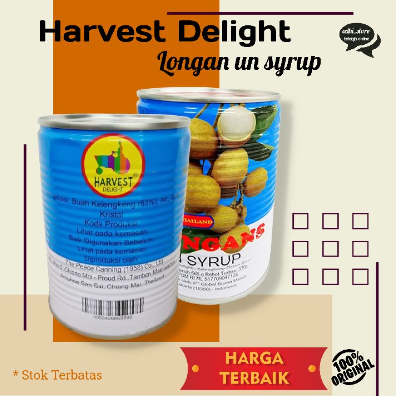 Harvest Delight Canned Longan In Syrup Buah Kelengkeng/Longan  Dalam Kaleng 565gr