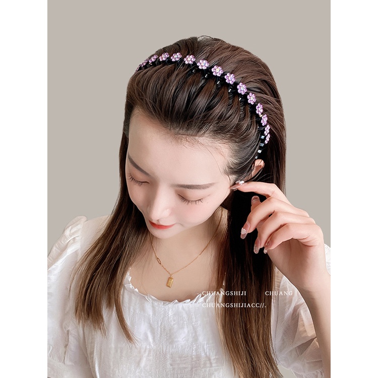 GrosirMart Bando Fashion Bunga Kristal / Ikat Kepala Bunga Korea Model Kristal Mutiara Non Slip Aksesoris Rambut Wanita