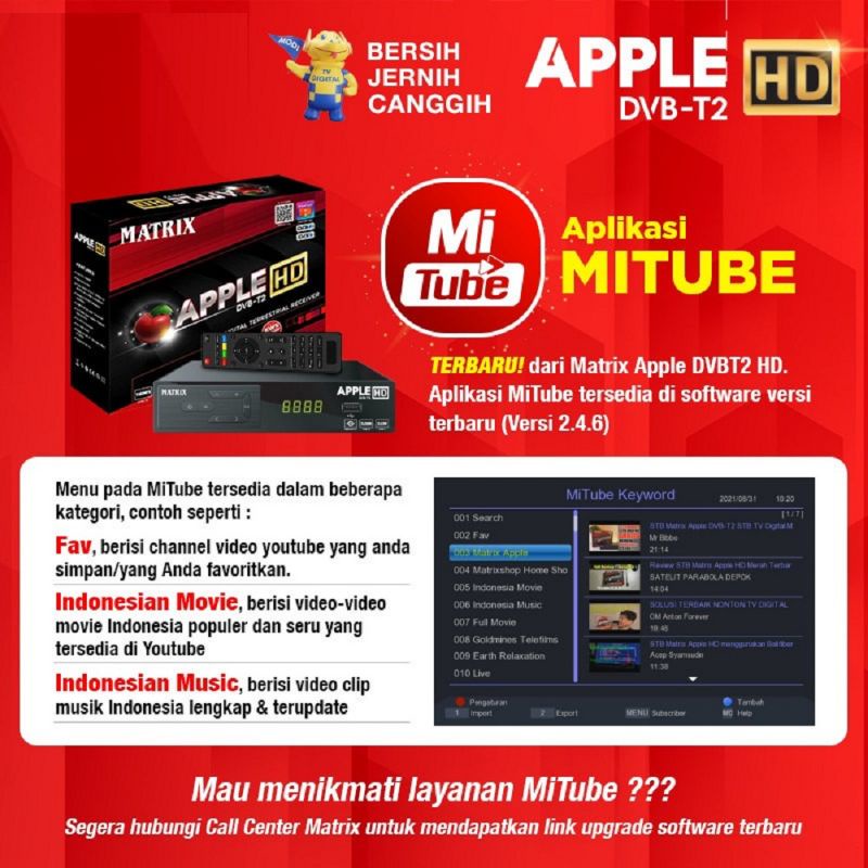 Receiver TV Set Top Box DVBT2 Matrix Apple -Bisa Youtube