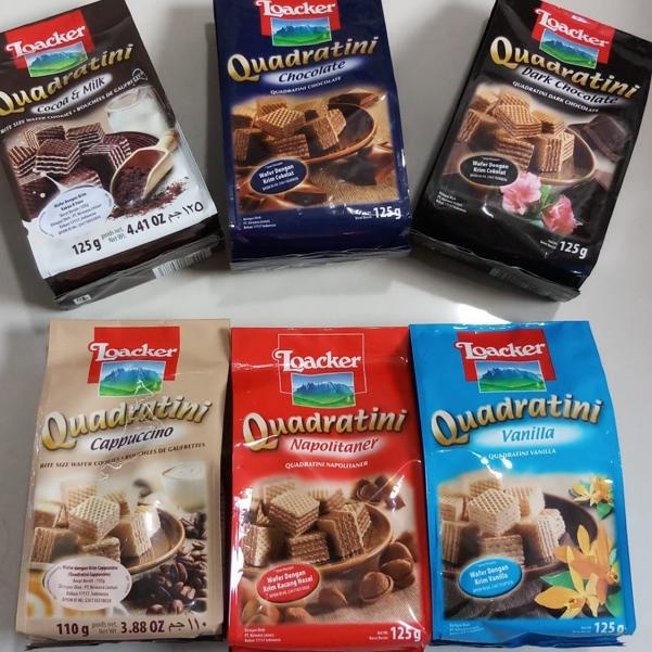 

Diskon Promo.. Loaker Loacker Wafer Quadratini 125 gr Vanilla Hazelnut Dark chocolate Cappucino Milk Cacao Ready Loacker BJW