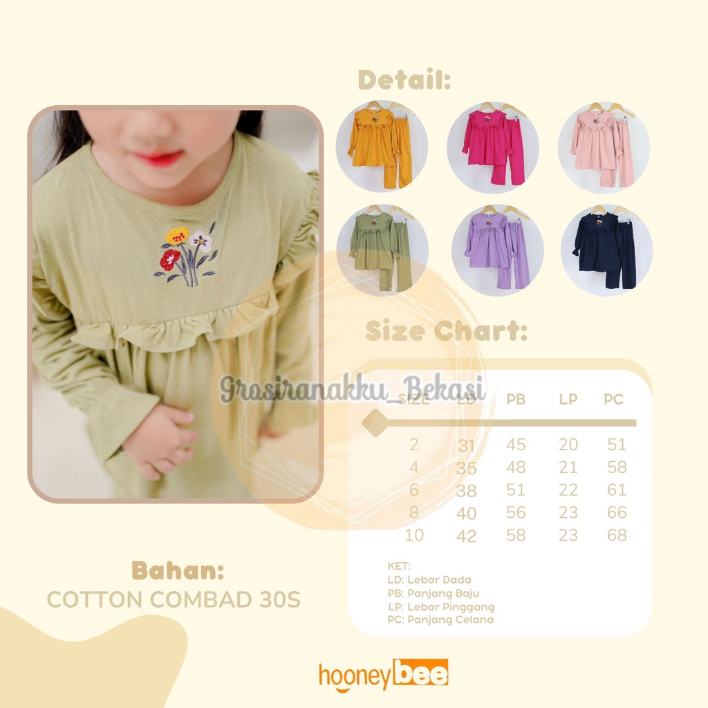 Setelan Anak Cewek Maliqa Hooneybee Warna Ungu Size 2-10 Tahun