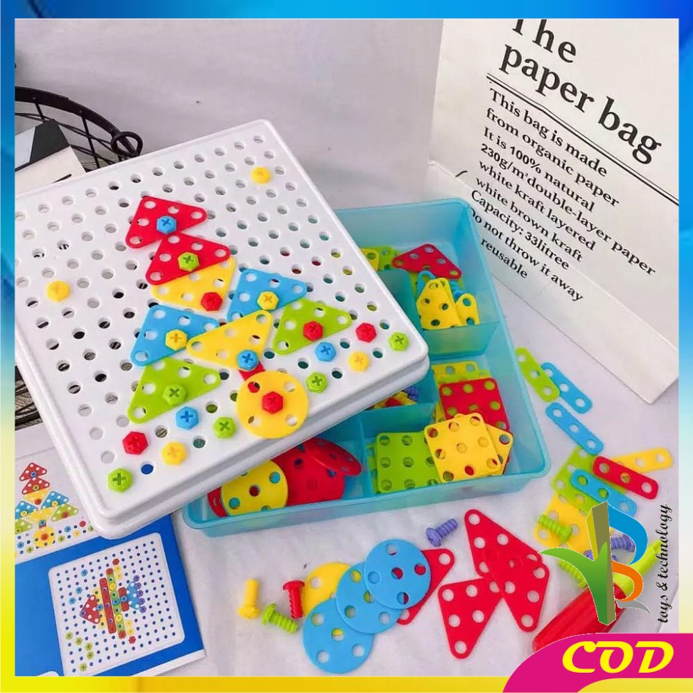 RB-M41 Mainan Edukasi Anak Creative Puzzle DIY Bor Obeng Sekrup 180PCS Mainan Block Susun Baut