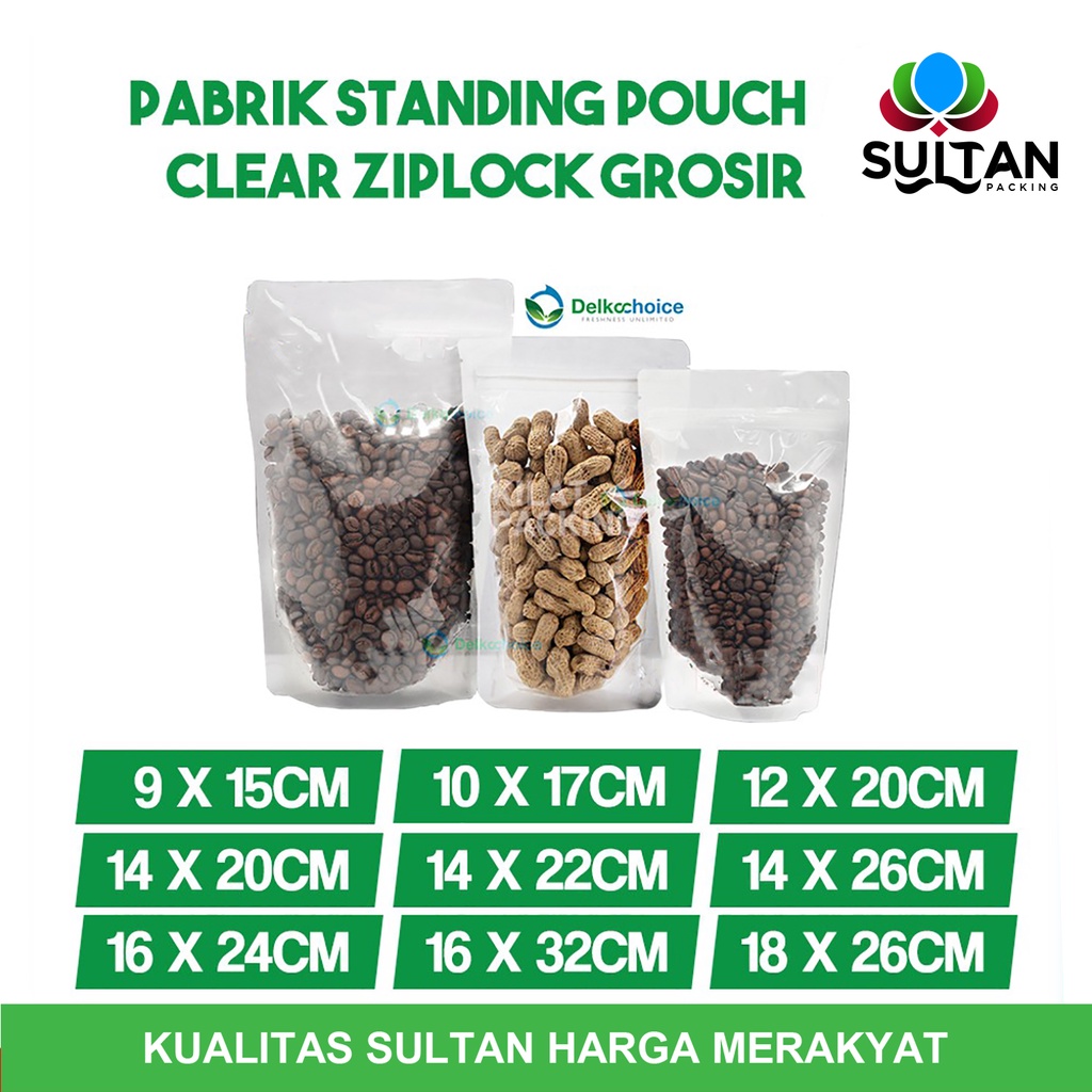 STANDING POUCH ZIPLOCK CLEAR PREMIUM Kemasan Snack / Plastik / Kopi / Keripik SATUAN