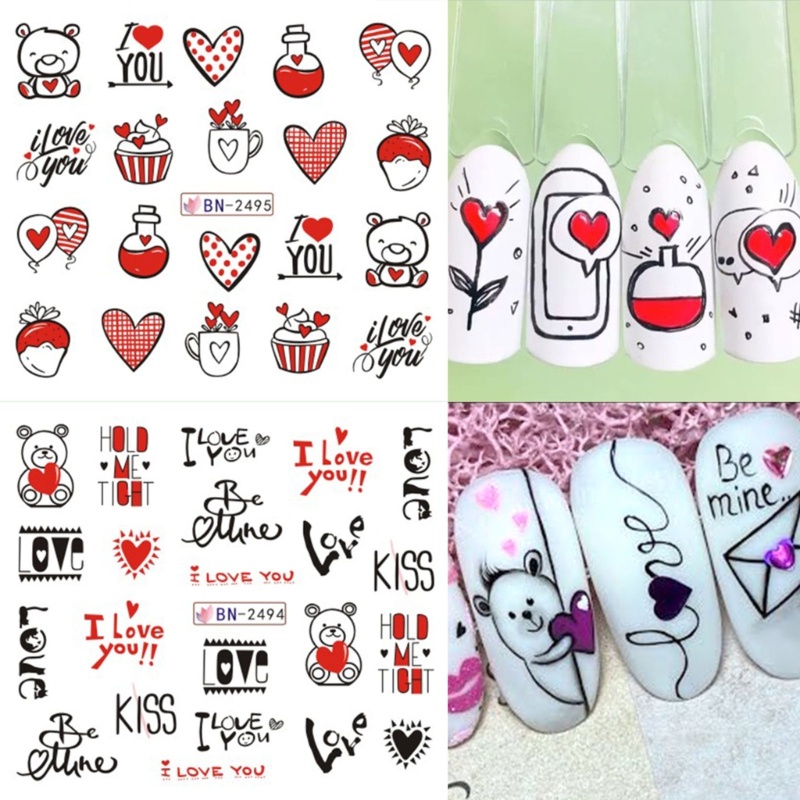 Siy Hearts Nail Art Stiker Decals Lips Nail Design DIY Dekorasi Kuku Akrilik