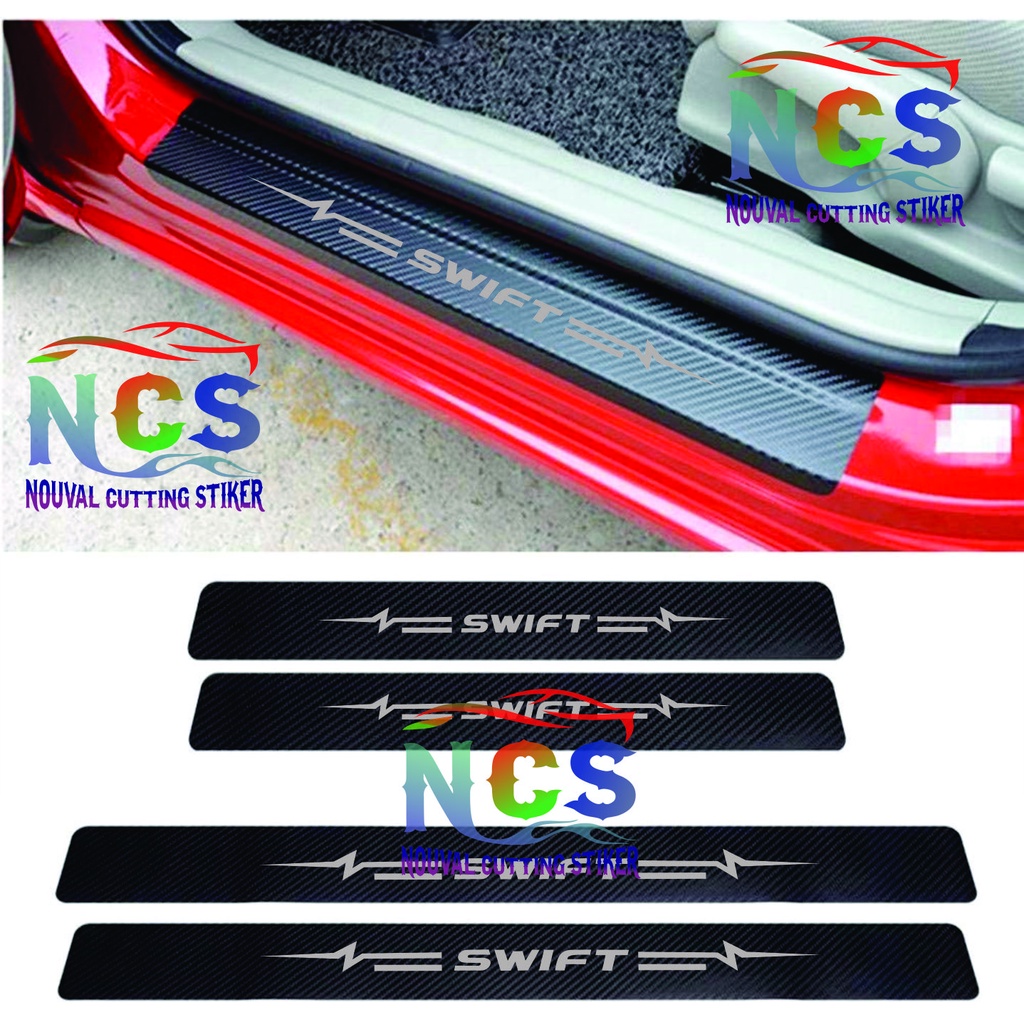 NEW 4 pecs stiker carbon 3D stiker suzuki swift stiker carbon 3D stiker pengaman pintu mobil suzuki 