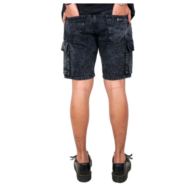 Wisdom Project Celana Cargo Denim Short Sandwash Black Acid C23F