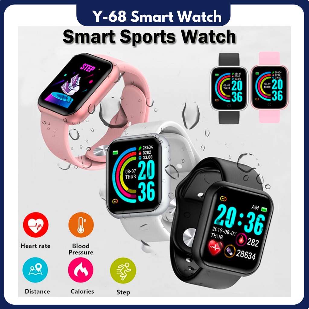 Smartwatch wanita Y68 Smart watch Y68 Waterproof smartwatch Bluetooth Fitness Tracker Musik Watch y68 Smartband Y68 Smart band