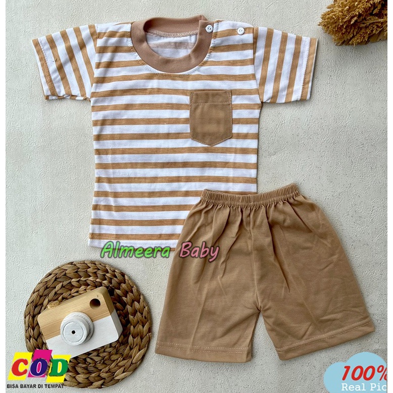 Setelan Baju Bayi Lengan Pendek Saku Depan Almeera Baby and Kids