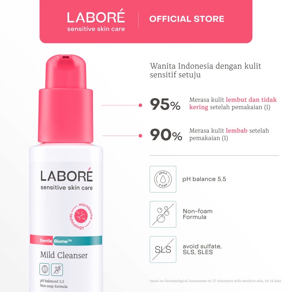 LABORE GentleBiome Mild Cleanser Indonesia / Pembersih Wajah 15ml 100ml 225ml / pH Balanced 5.5 Non-Scap Formula / Cleansing Facial Face Wash Membersihkan / Sensitive Skin Care Kulit Sensitif Skincare Toner Serum Day Night Cream Moisturizer Mask Sunscreen