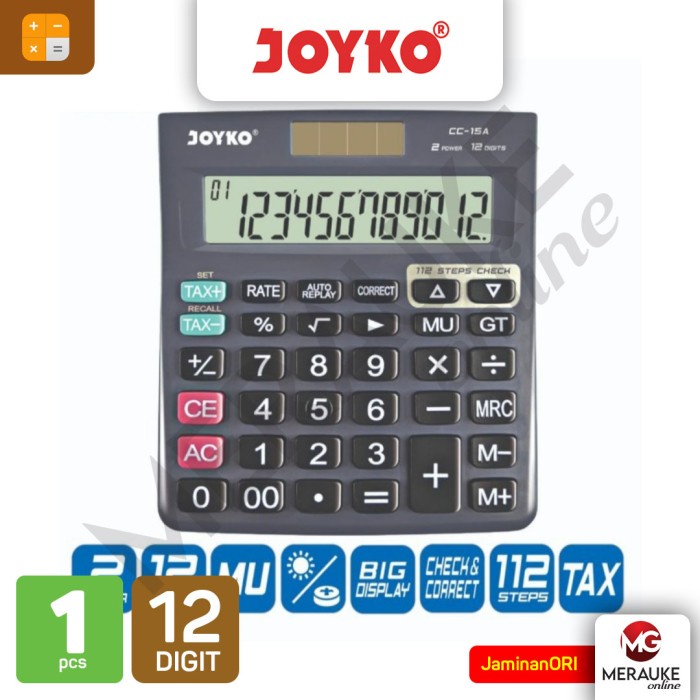

EKSLUSIF JOYKO Kalkulator 12 Digits CC-15A Check & Correct