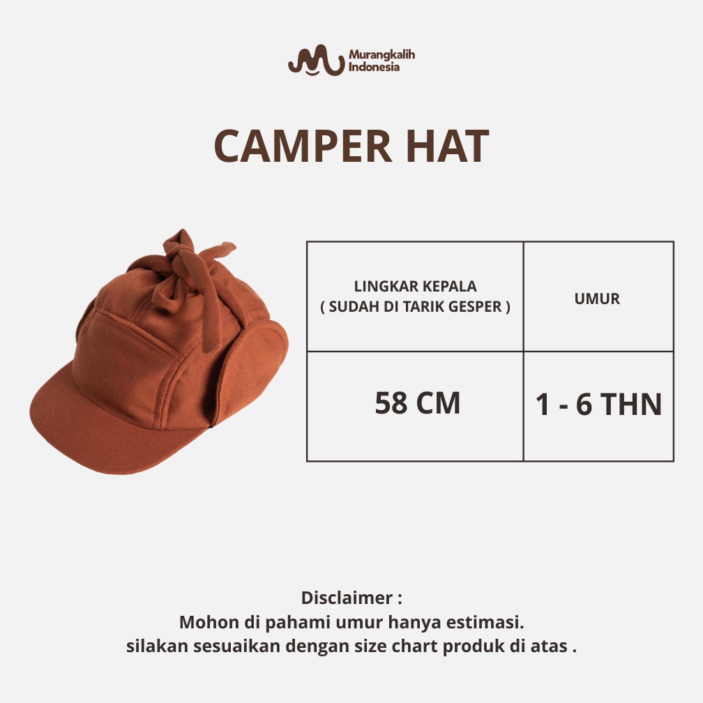 MURANGKALIH - CAMPER HAT | Topi Bayi Lucu Murah - Topi Anak Laki/Perempuan/Cowok/Cewek 2-4 Tahun Polos Bertali