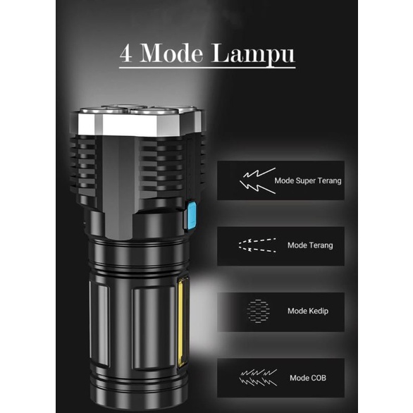 Senter 4mode jarak jauh Senter Camping 4 mata lampu Senter jarak jauh⭐ Panda99 ⭐