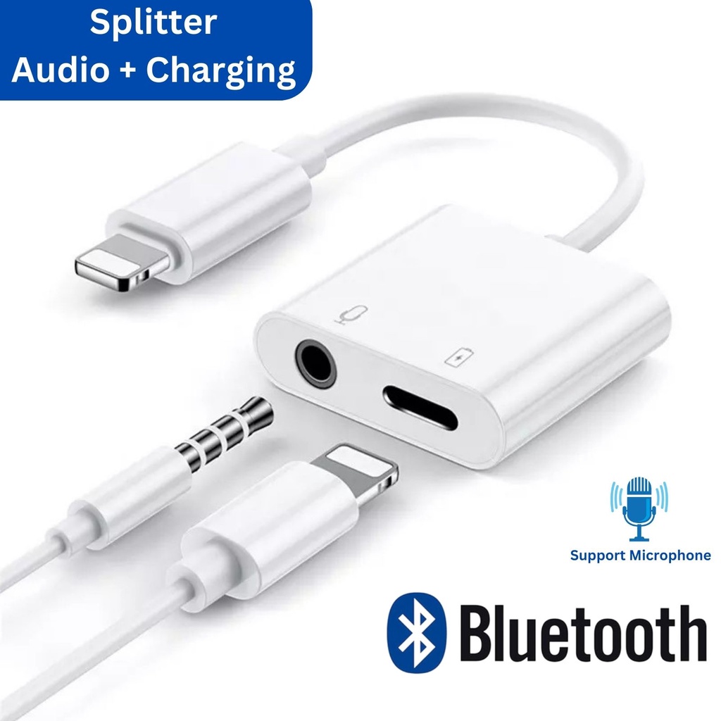 Kabel Splitter Lightning 2in1 for iP - Adapter Converter Audio Headphone Jack 3.5mm